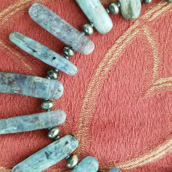 OOAK - Hand-strung Blue Kyanite & Pyrite Necklace w/SS Findings - Picture 2 of 3
